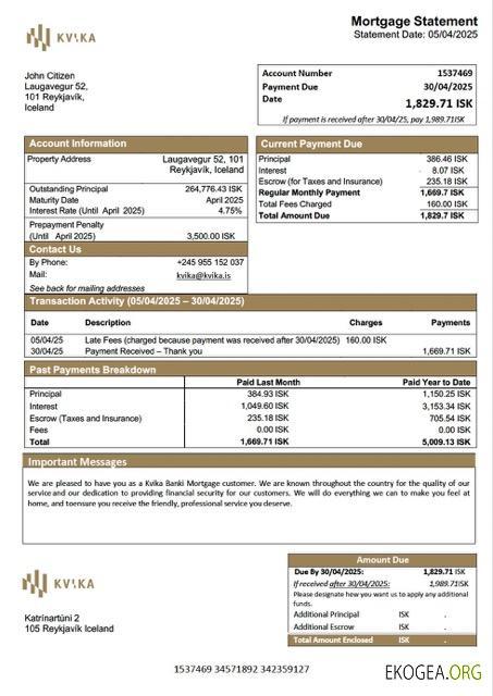 Islande Kvika Banki relevé hypothécaire modèle Word et PDF